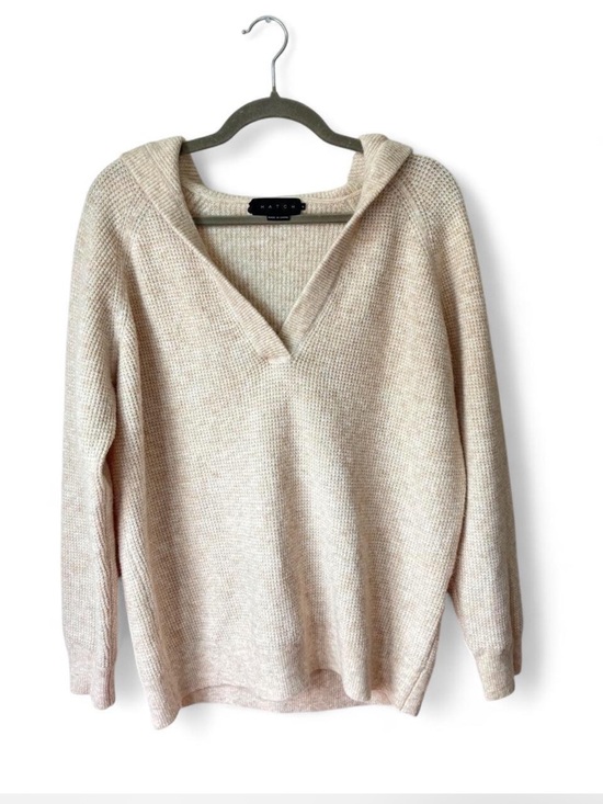 Hatch Sweaters - Hatch Camel Wool Blend Hooded Sweater Oatmeal V Neck Knit Pullover Size 2 luxury
